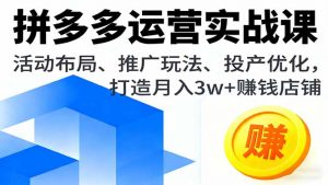 拼多多运营实战课，活动布局、推广玩法、投产优化，打造月入3w+赚钱店铺-网创星球