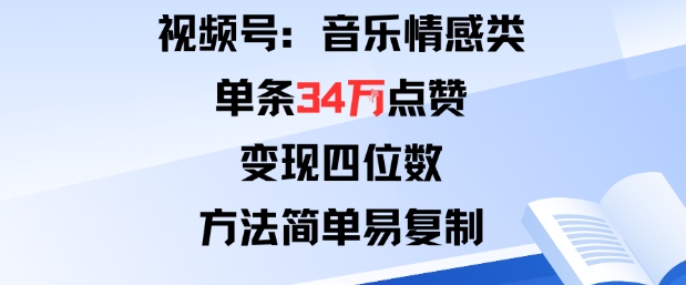 视频号分成计划新玩法：音乐情感类单条34W点赞，变现四位数，方法简单易复制-网创星球