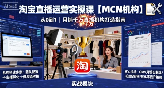 淘宝直播运营实操课【MCN机构】,从0到1做一家月销千W的直播机构-网创星球