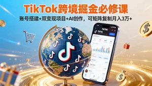 TikTo跨境掘金必修课，账号搭建+双变现项目+AI创作，可矩阵复制月入3万+-网创星球