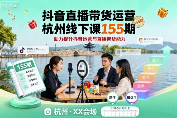 抖音直播带货运营杭州线下课155期，助力提升抖音运营与直播带货能力-网创星球