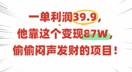 一单利润39.9，有人靠这个变现几十个，偷偷闷声发财的项目-网创星球