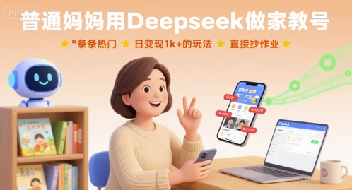 普通妈妈用Deepseek做家教号，条条热门，日变现1k+的玩法，直接抄作业-网创星球