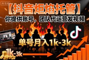 【抖音炬焰托管】你提供账号，团队代运营发视频，单号月入1k+【揭秘】-网创星球
