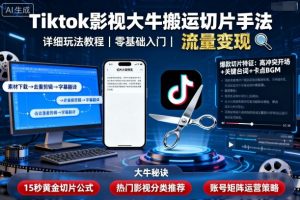 Tiktok影视大牛搬运切片手法，详细玩法教程-网创星球