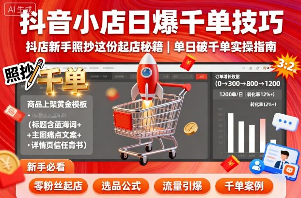 抖音小店日爆千单技巧，抖店新手照抄这份起店秘籍，单日破千单-网创星球