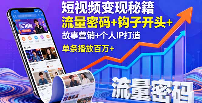 短视频变现秘籍，流量密码+钩子开头+故事营销+个人IP打造，单条播放百万+-网创星球