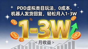 PDD虚拟类目玩法，0成本，机器人发货回复，轻松月入1-3W-网创星球