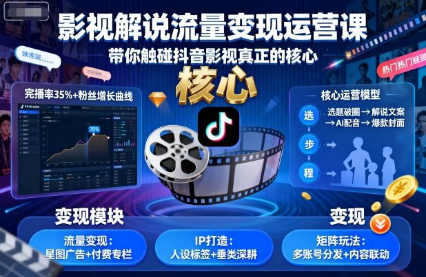 影视解说流量变现运营课,带你触碰抖音影视真正的核心-网创星球