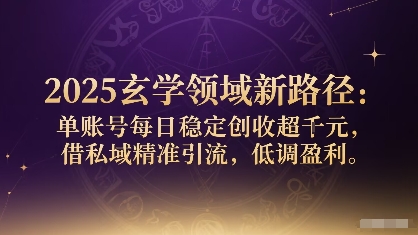 2025玄学领域新路径：单账号每日稳定创收1k+，借私域精准引流，低调盈利-网创星球