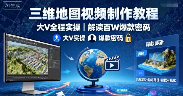 三维地图视频制作教程,大V全程实操,解读百W爆款密码-网创星球