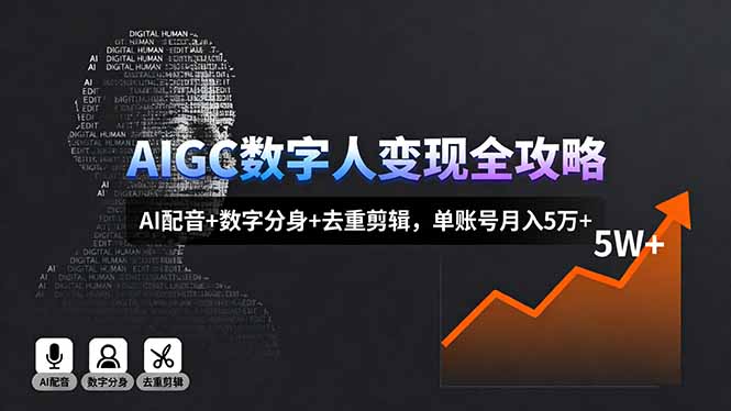 AIGC数字人变现全攻略，AI配音+数字分身+去重剪辑，单账号月入5万+-网创星球