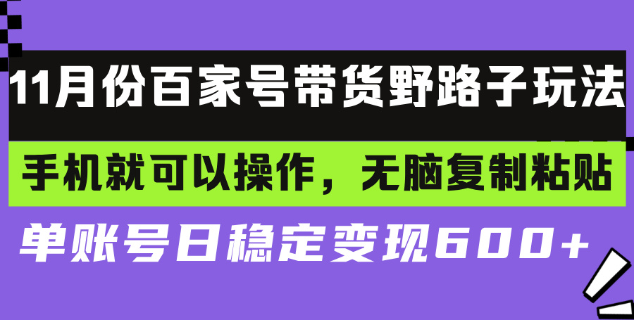 百家号带货野路子玩法 手机就可以操作，无脑复制粘贴 单账号日稳定变现…-网创星球