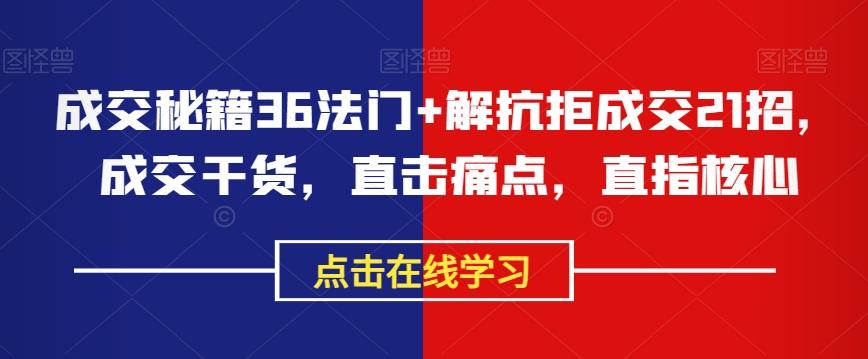 成交秘籍36法门+解抗拒成交21招，成交干货，直击痛点，直指核心-网创星球