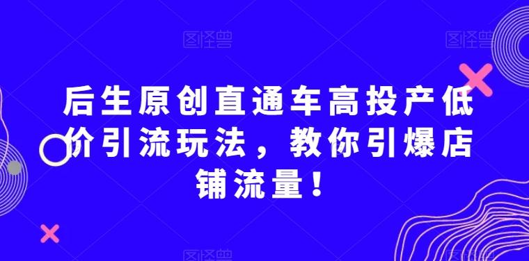 后生原创直通车高投产低价引流玩法，教你引爆店铺流量！-网创星球