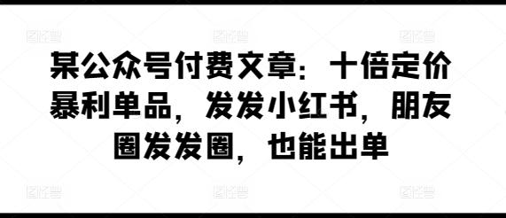 某公众号付费文章：十倍定价暴利单品，发发小红书，朋友圈发发圈，也能出单-网创星球