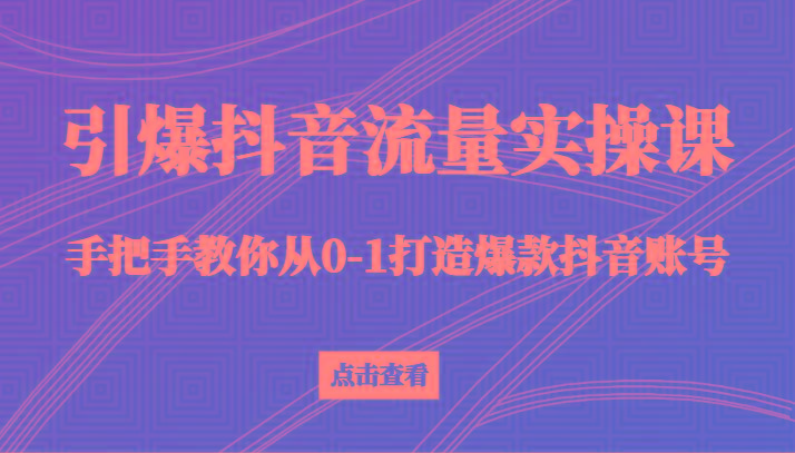 引爆抖音流量实操课，手把手教你从0-1打造爆款抖音账号(27节课)-网创星球