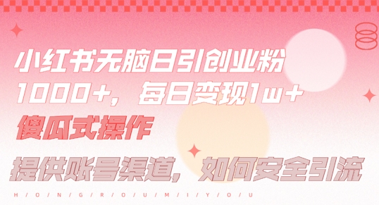 小红书无脑每日引流创业粉500+，小白每天只花半小时，躺赚长尾收益【揭秘】-网创星球