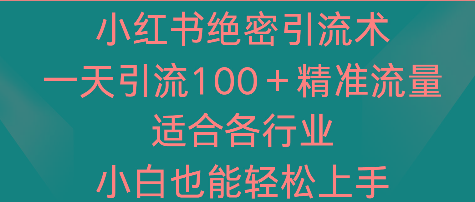 小红书绝密引流术，一天引流100＋精准流量，适合各个行业，小白也能轻松上手-网创星球