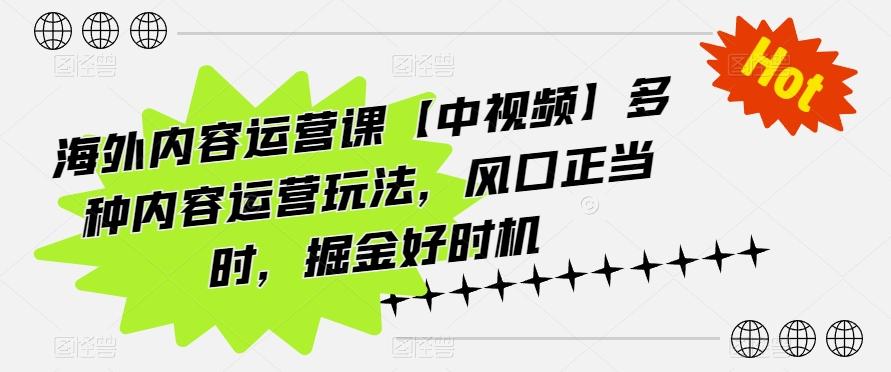 海外内容运营课【中视频】多种内容运营玩法，风口正当时，掘金好时机-网创星球