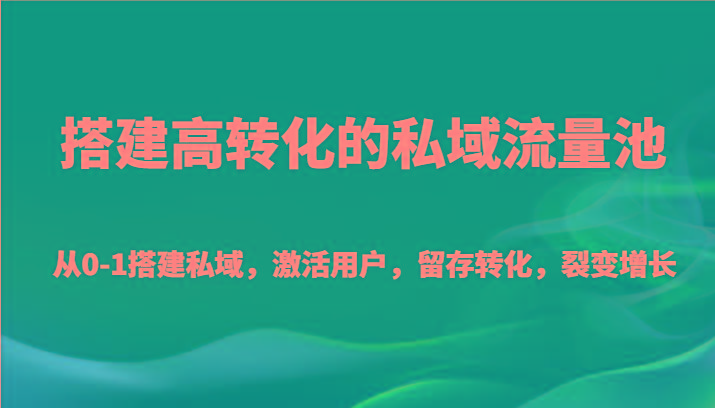 搭建高转化的私域流量池 从0-1搭建私域，激活用户，留存转化，裂变增长(20节课)-网创星球