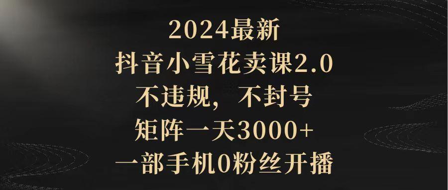 (9639期)2024最新抖音小雪花卖课2.0 不违规 不封号 矩阵一天3000+一部手机0粉丝开播-网创星球