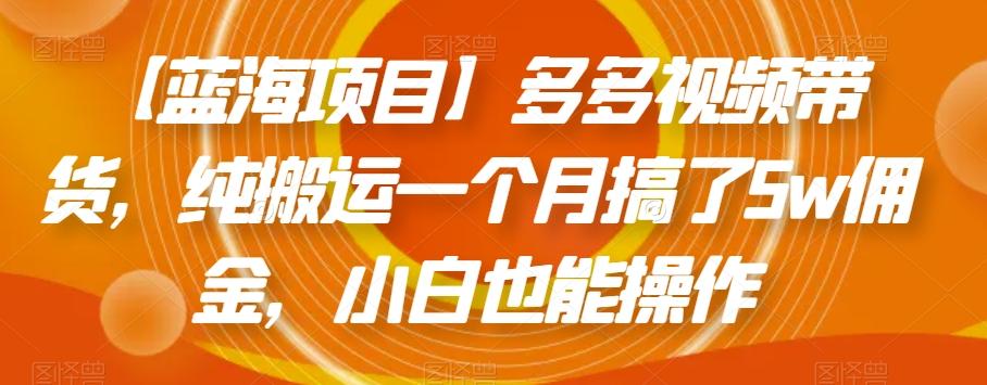 【蓝海项目】多多视频带货，纯搬运一个月搞了5w佣金，小白也能操作【揭秘】-网创星球