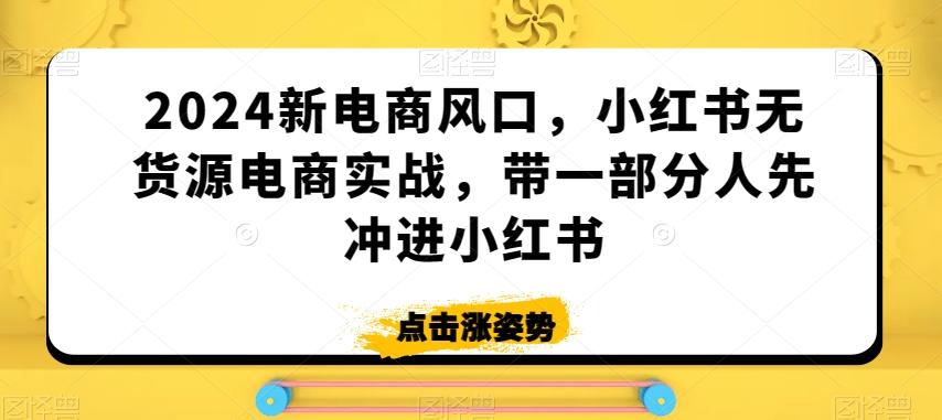 2024新电商风口，小红书无货源电商实战，带一部分人先冲进小红书-网创星球