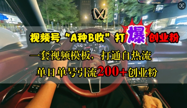 视频号“A种B收”打爆创业粉，一套视频模板打通自热流，单日单号引流200+创业粉-网创星球