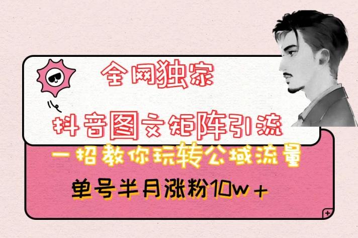 全网独家抖音图文矩阵引流，一招教你玩转公域流量，单号半月涨粉10w+【揭秘】-网创星球
