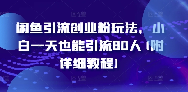 闲鱼引流创业粉玩法，小白一天也能引流80人(附详细教程)-网创星球