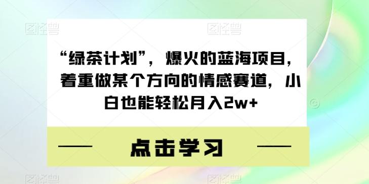 “绿茶计划”，爆火的蓝海项目，着重做某个方向的情感赛道，小白也能轻松月入2w+【揭秘】-网创星球