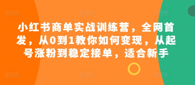 小红书商单实战训练营，全网首发，从0到1教你如何变现，从起号涨粉到稳定接单，适合新手-网创星球