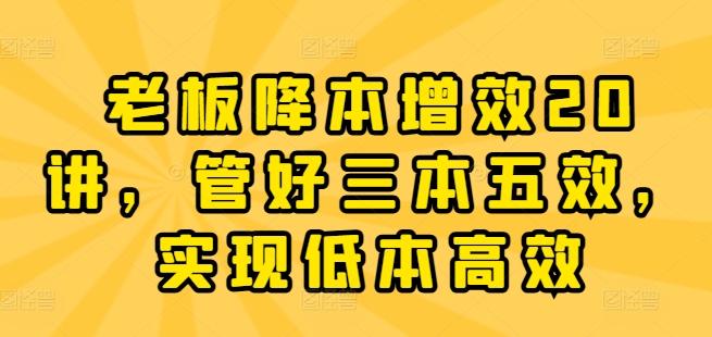 老板降本增效20讲，管好三本五效，实现低本高效-网创星球