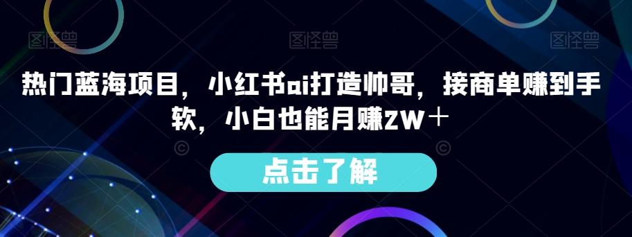 热门蓝海项目，小红书ai打造帅哥，接商单赚到手软，小白也能月赚2W＋-网创星球