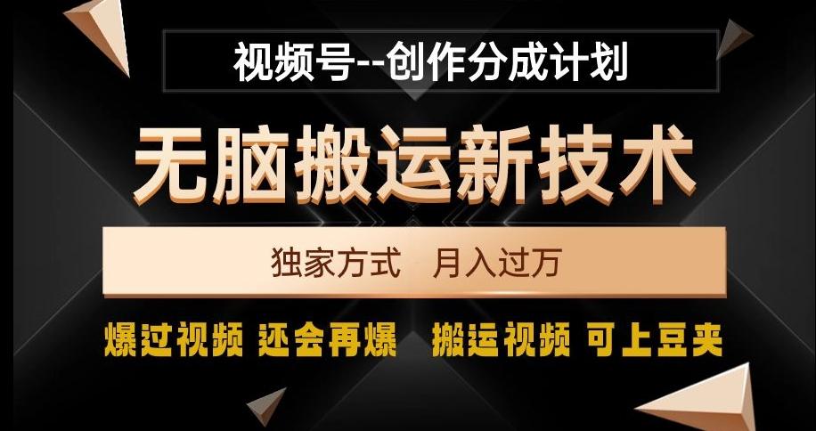 视频号无脑搬运新技术，破原创壕流量，独家方式，爆过视频，还会再爆【揭秘】-网创星球