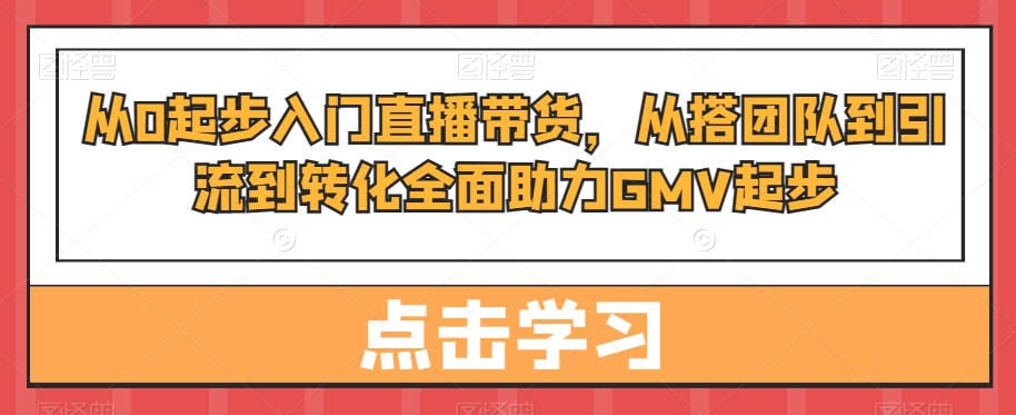 从0起步入门直播带货，​从搭团队到引流到转化全面助力GMV起步-网创星球