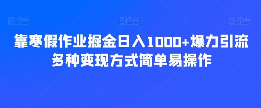 靠寒假作业掘金日入1000+爆力引流多种变现方式简单易操作-网创星球