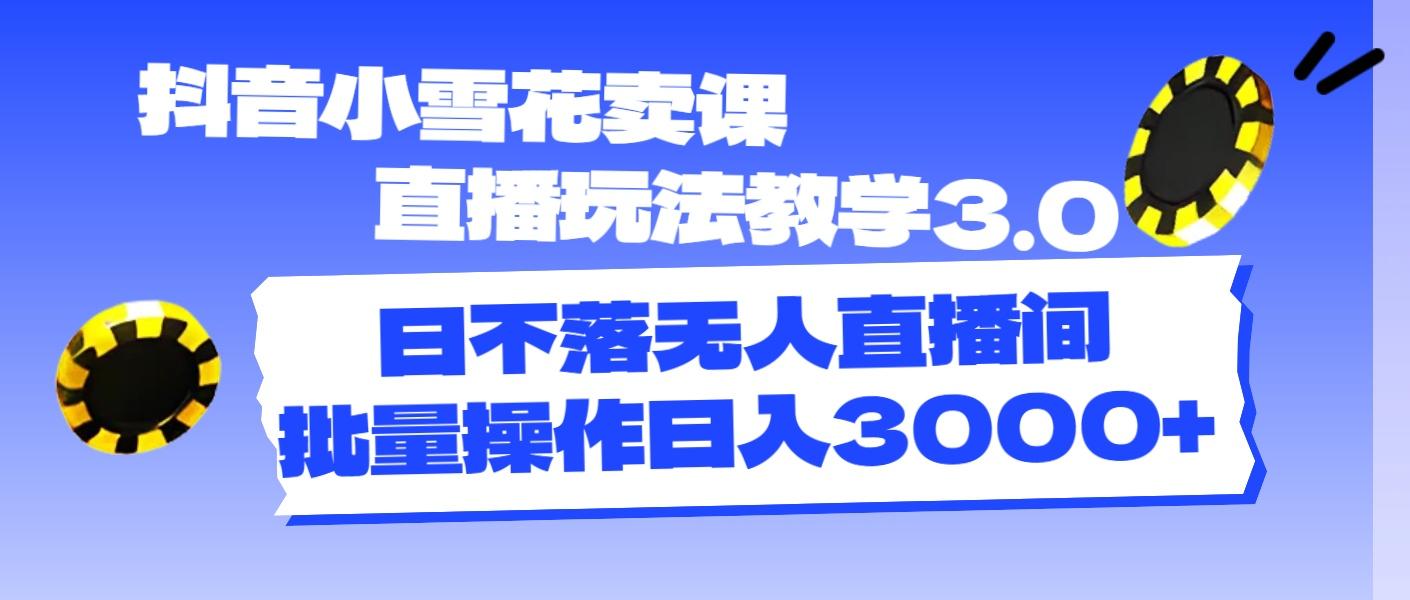 抖音小雪花卖课直播玩法教学3.0，日不落无人直播间，批量操作日入3000+-网创星球