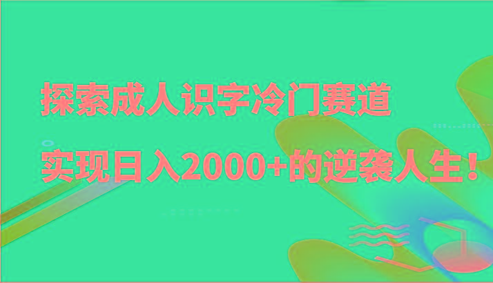 探索成人识字冷门赛道，实现日入2000+的逆袭人生！-网创星球