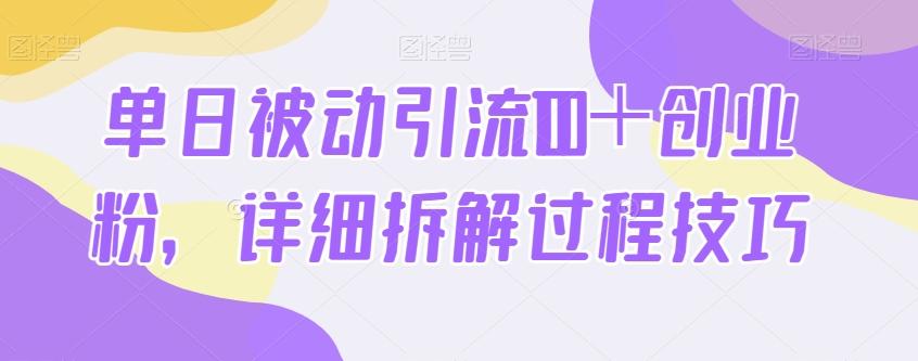 单日被动引流100＋创业粉，详细拆解过程技巧-网创星球