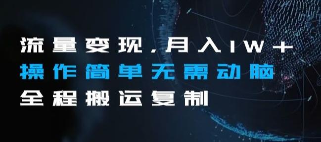 流量变现，月入1W+操作简单无需动脑全程搬运复制【揭秘】-网创星球