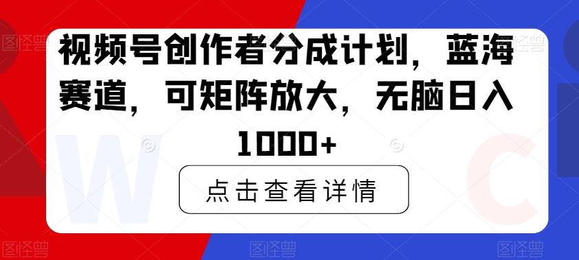 视频号创作者分成计划，蓝海赛道，可矩阵放大，无脑日入1000+-网创星球