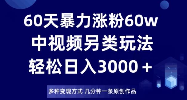 60天暴力涨粉60W，中视频另类玩法，日入3000＋，几分钟一条原创作品多种变现方式-网创星球