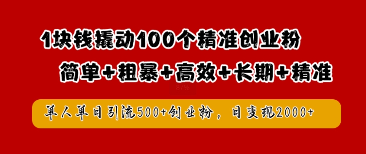 1块钱撬动100个精准创业粉，简单粗暴高效长期精准，单人单日引流500+创业粉，日变现2k【揭秘】-网创星球