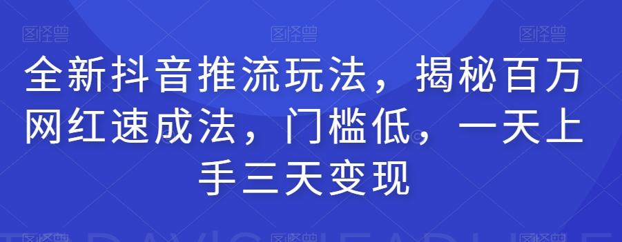 全新抖音推流玩法，揭秘百万网红速成法，门槛低，一天上手三天变现-网创星球