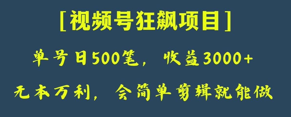 日收款500笔，纯利润3000+，视频号狂飙项目，会简单剪辑就能做【揭秘】-网创星球