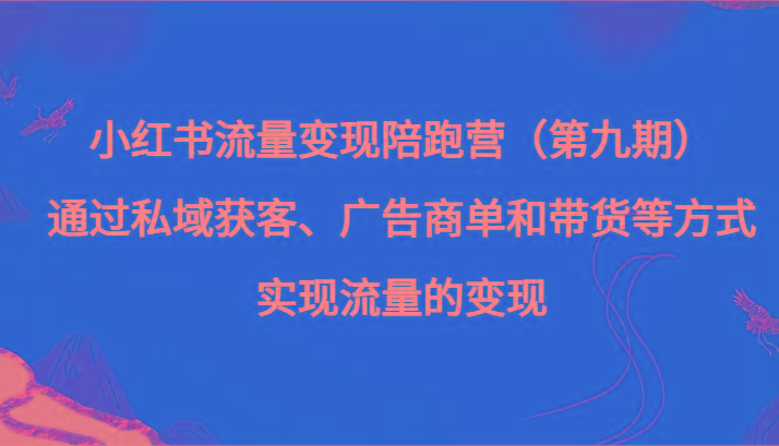 小红书流量变现陪跑营（第九期）通过私域获客、广告商单和带货等方式实现流量变现-网创星球