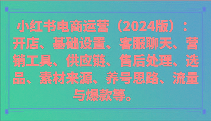 小红书电商运营(2024版)：开店、设置、供应链、选品、素材、养号、流量与爆款等-网创星球
