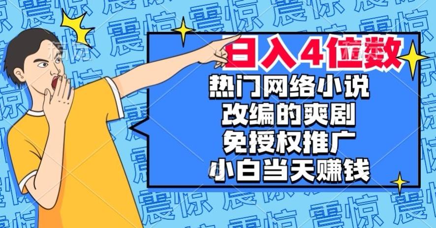 热门网络小说改编的爽剧，免授权推广，新人当天就能赚钱，日入4位数【揭秘】-网创星球
